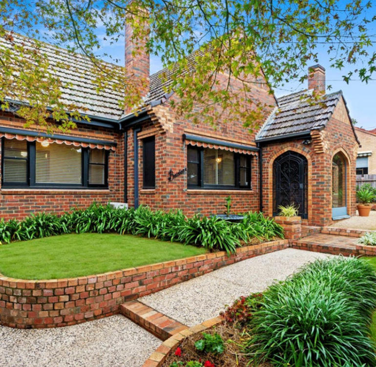 Exterior of heritage brick house.