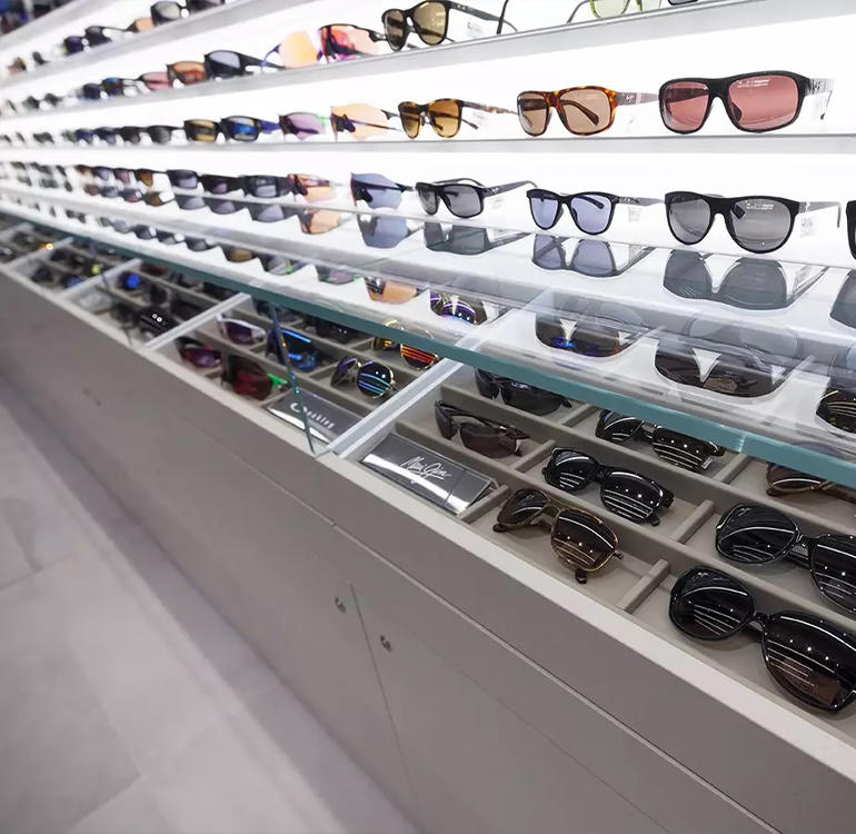 Interior of Sunglass Hut shop.